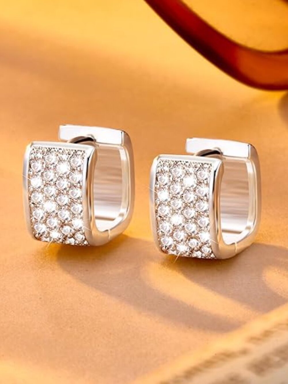 925 Sterling Silver Earrings for Women Small Chunky Silver Earrings Cubic Zircon